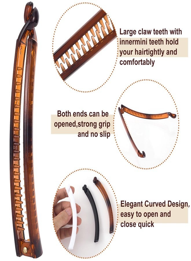 Mxxipp 3pcs French Banana Clips, Non-Slip Classic Large Hairstyle Claws, Fish Shaped Double Combs Hair Holder for Women Curly Straight Long Thick Thin Hair- White & Black & Brown - Image 3